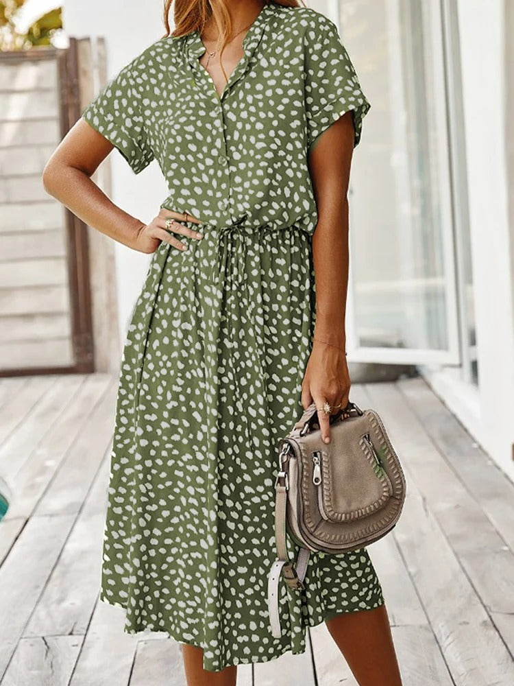 Women's Short Sleeve Printed Midi Dress