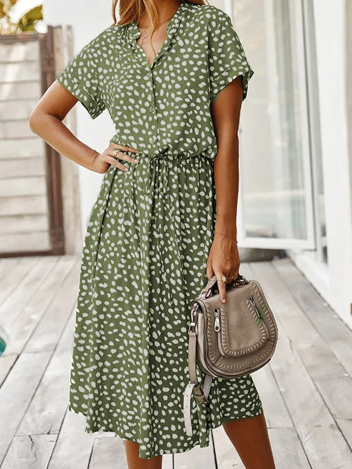 Women's Short Sleeve Printed Midi Dress