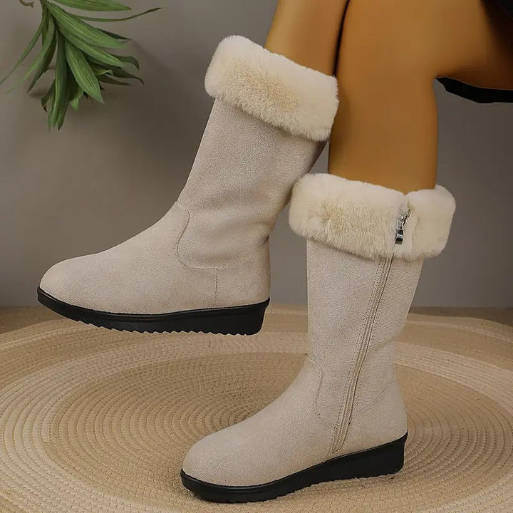 Women's Leather Orthopaedic Snow Boots with Faux Fur Trim