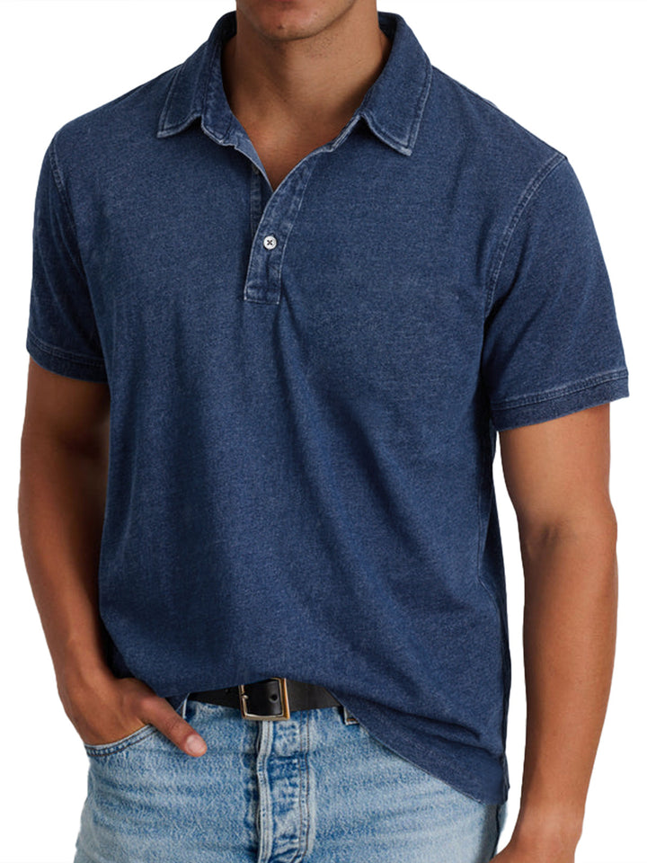 Men's Short Sleeve Polo Shirt with Button Placket