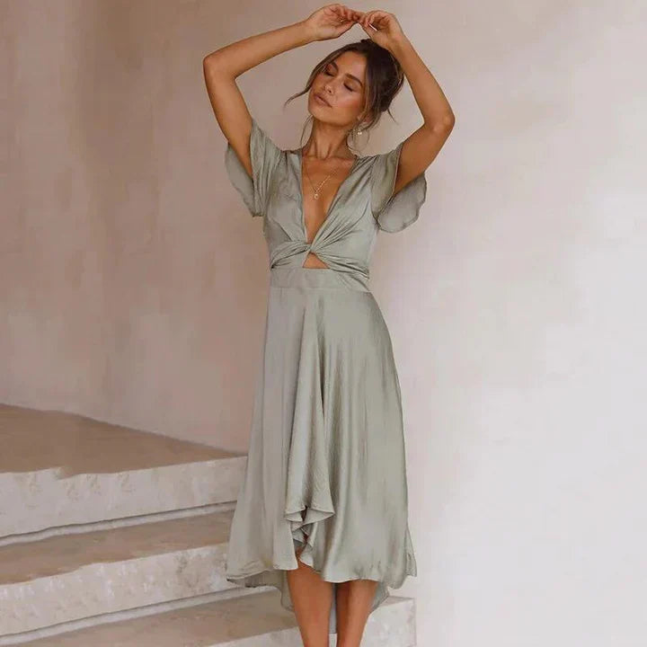 Grace | Satin Tie Front Occasion Midi Dress