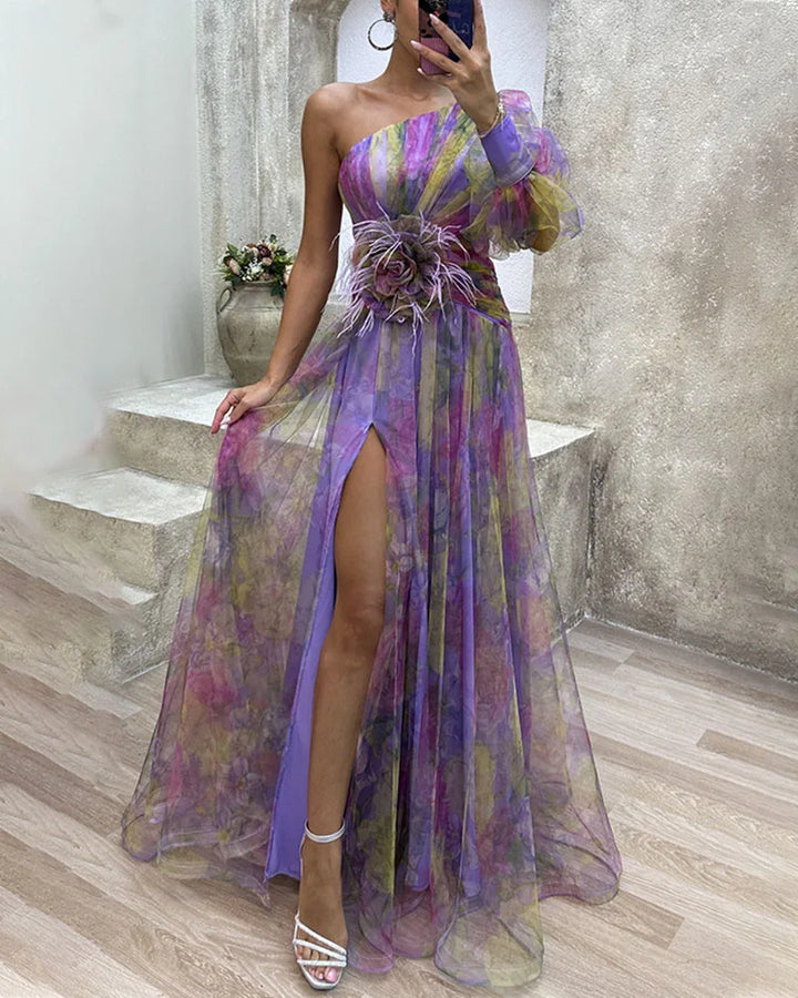 Aurora | Floral One Shoulder Evening Maxi Dress