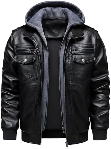 Men's Hooded Bomber Jacket with Multi-Pocket Zip Front