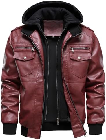 Men's Hooded Bomber Jacket with Multi-Pocket Zip Front