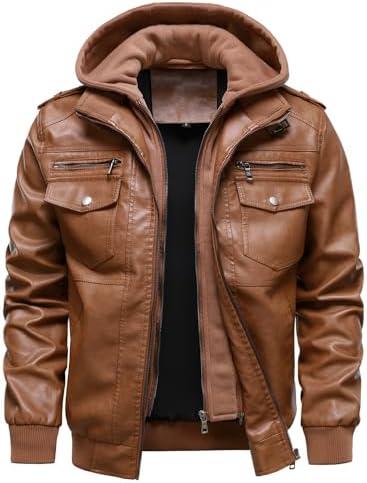 Men's Hooded Bomber Jacket with Multi-Pocket Zip Front