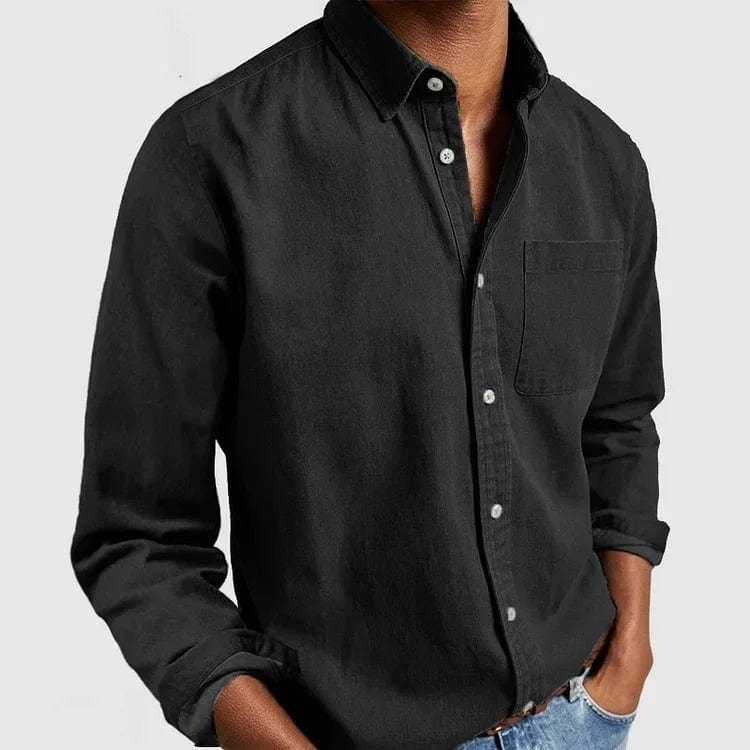 Men's Chambray Button-Up Shirt with Chest Pocket