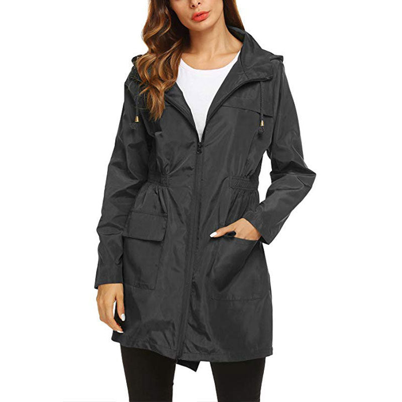 Women's Waterproof Hooded Raincoat with Drawstring Waist