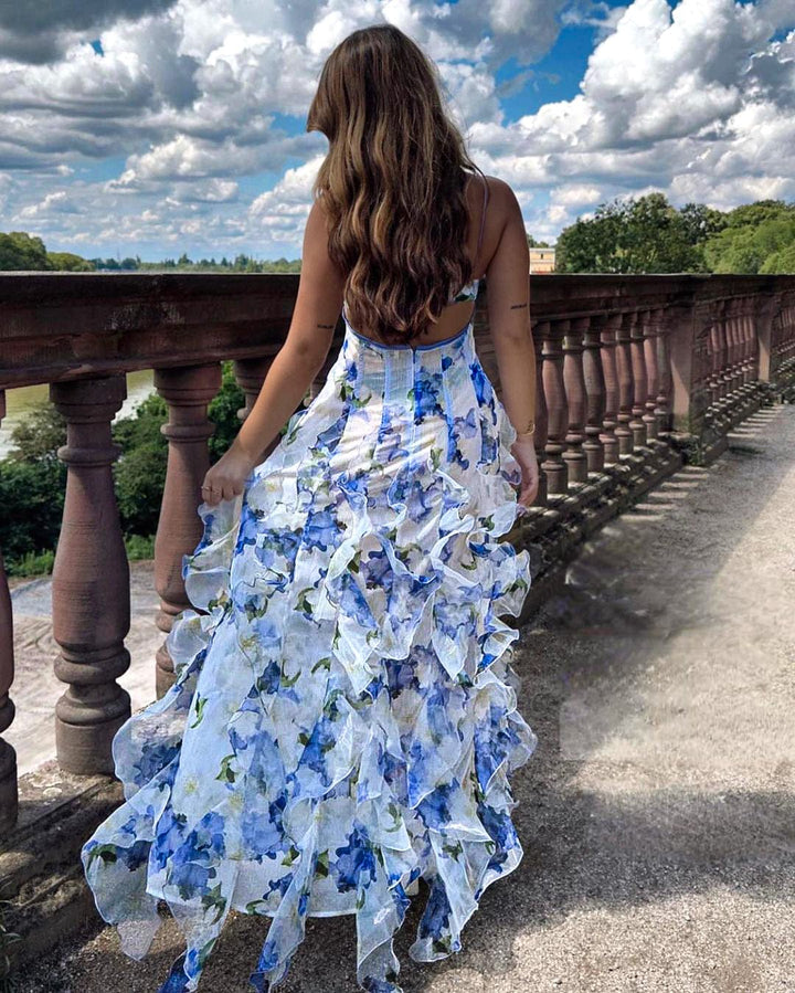 Isabella | Floral Ruffle Evening Maxi Dress