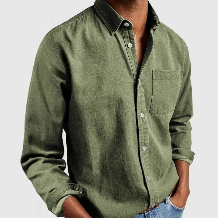 Men's Chambray Button-Up Shirt with Chest Pocket
