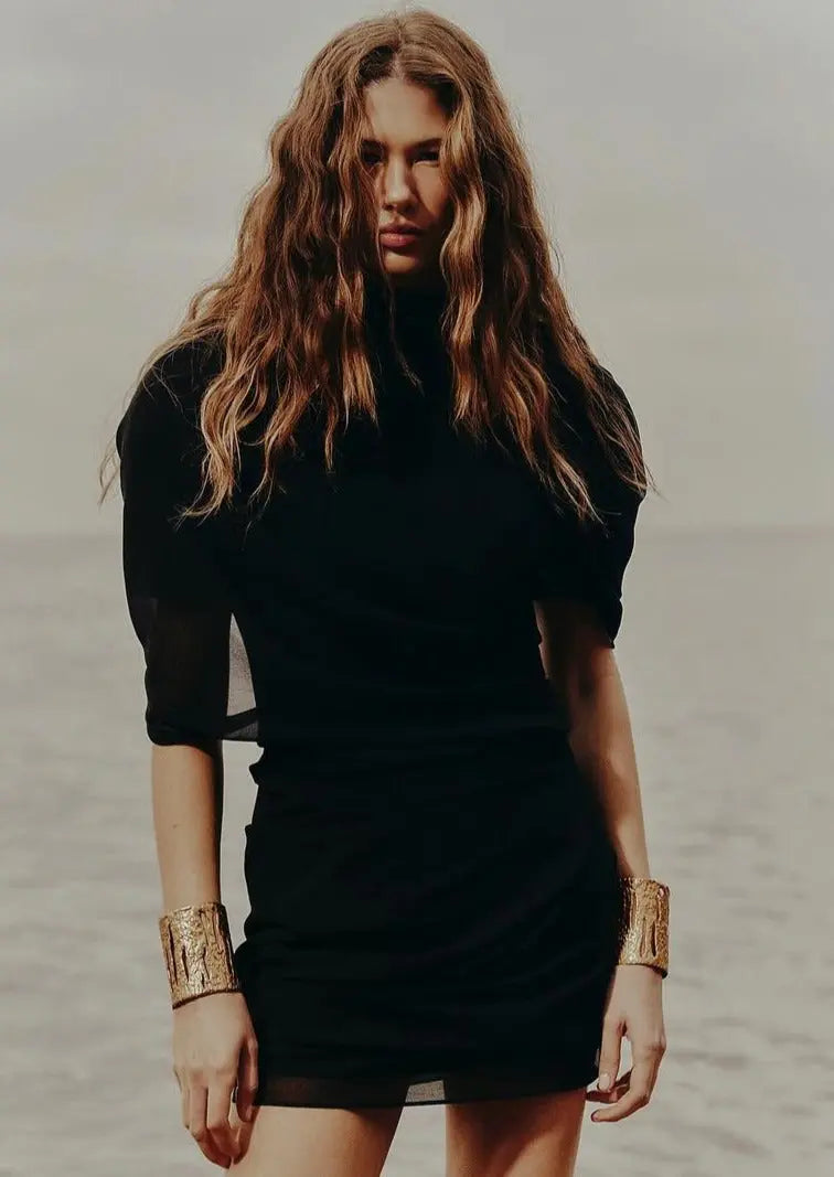 Alessia | Cocktail Draped High Neck Mini Dress
