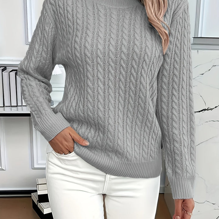 Women's Cable Knit Round Neck Jumper Relaxed Fit