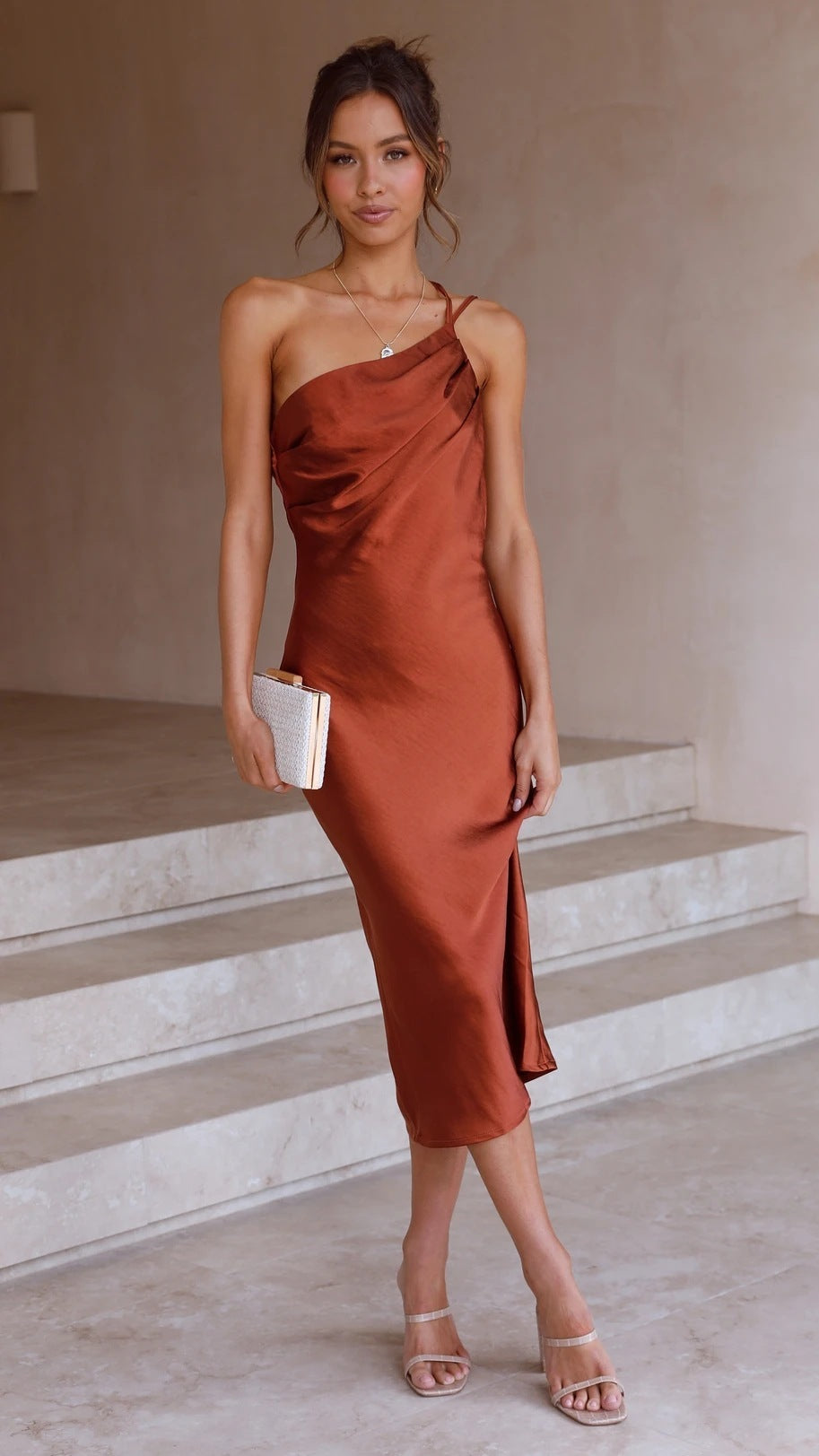 Alessia | Satin One Shoulder Midi Dress
