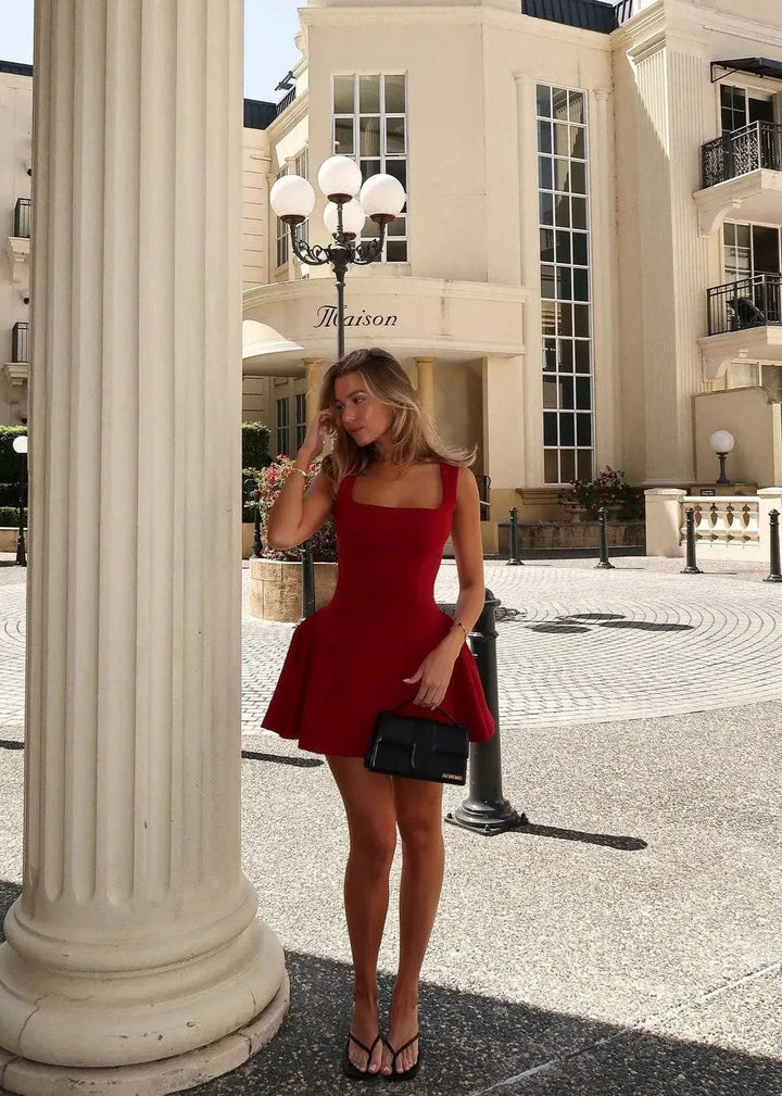 Women's Square Neck Fit and Flare Mini Party Dress