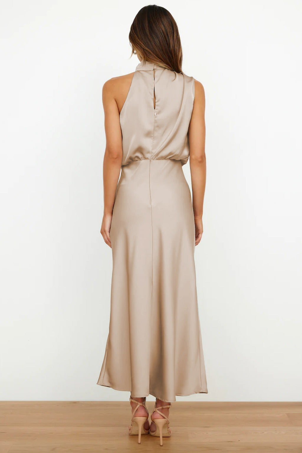 Adriana | Satin Halter Neck Maxi Cocktail Dress
