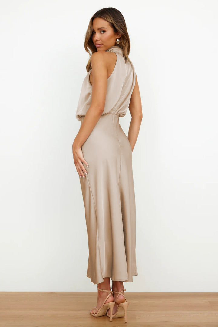 Adriana | Satin Halter Neck Maxi Cocktail Dress