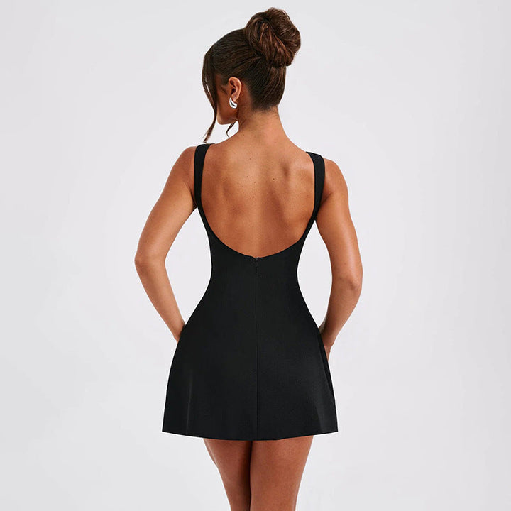 Women's Fitted A-Line Mini Dress with Boat Neckline