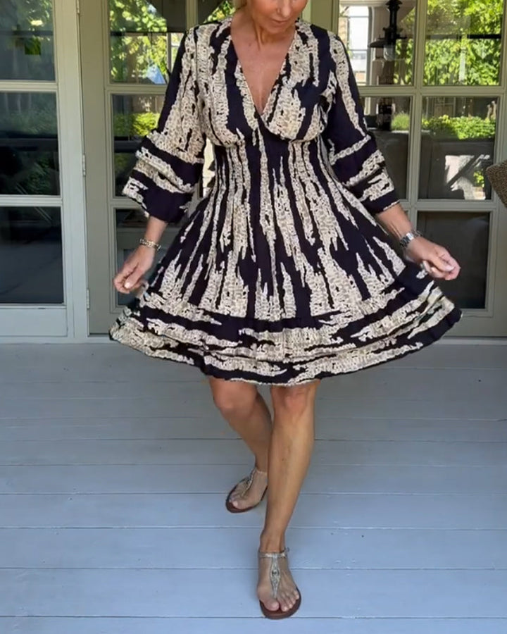 Celina | Bohemian Print Ruffle Sleeve Mini Dress