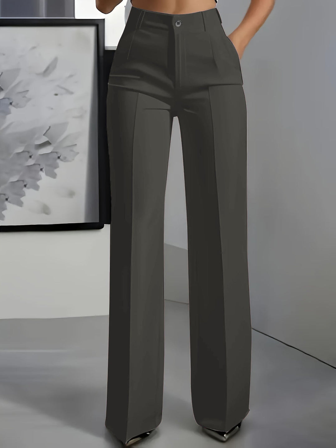 Women's High Waist Wide Leg Trousers with Front Pleats