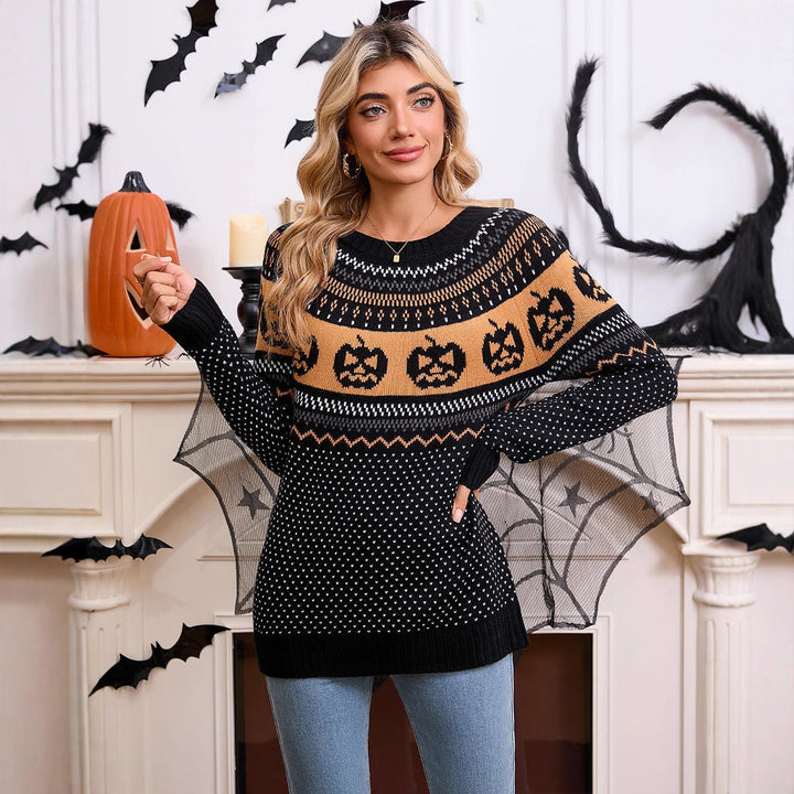 Women's Pumpkin Print Halloween Knit Jumper