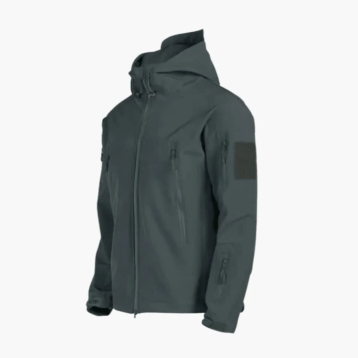 Men's Softshell Tactical Jacket with Multi-Pocket Hood