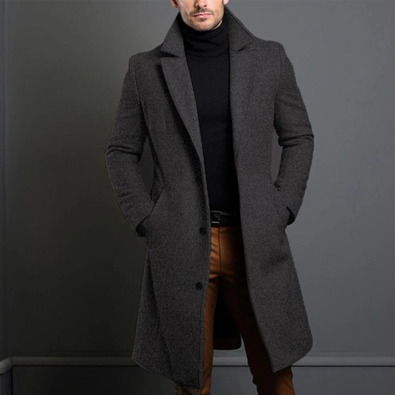 Men's Wool Overcoat with Notch Lapel in Slim Fit