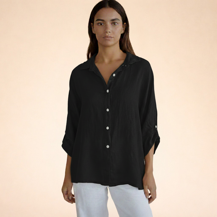 Women's Button Front Linen Blouse