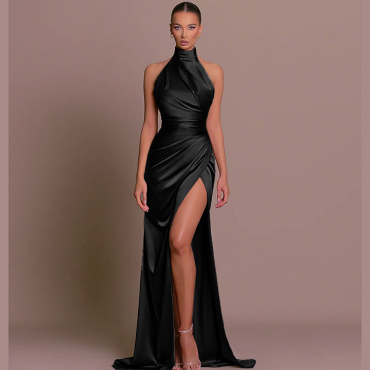 Karina | Elegant Halter Neck Split Maxi Cocktail Dress