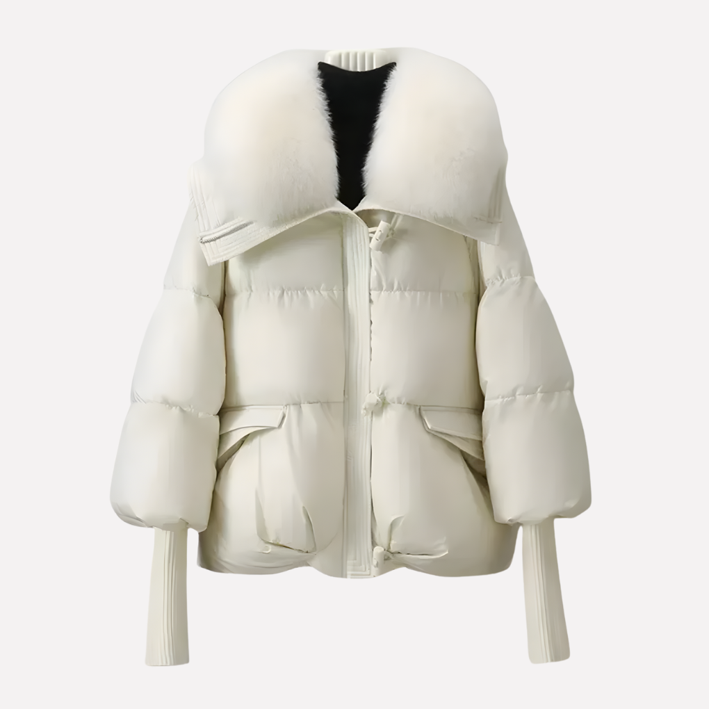 Women's Quilted Puffer Jacket with Detachable Fur Collar