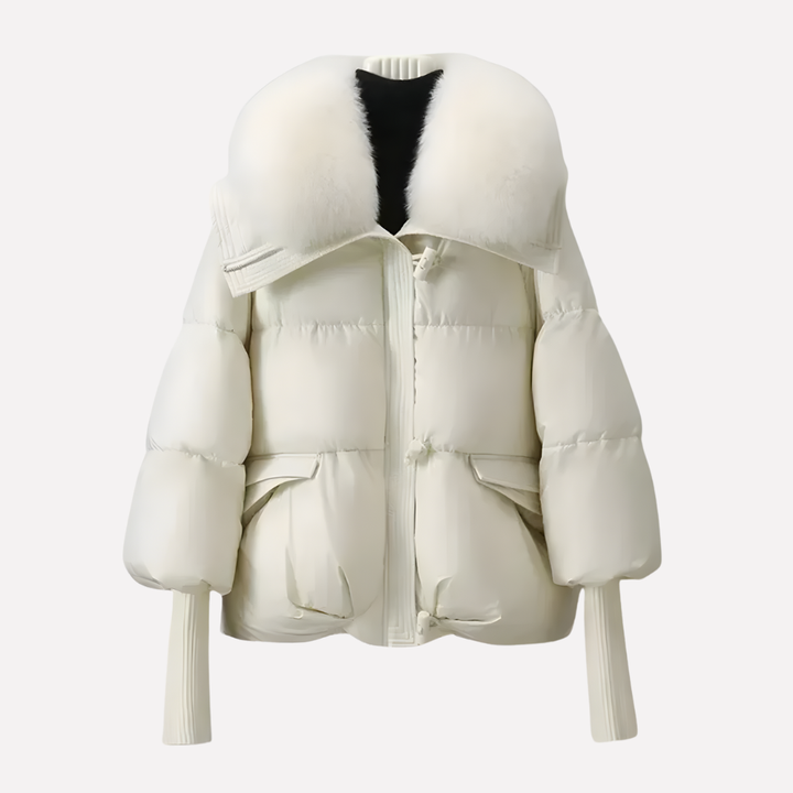 Women's Quilted Puffer Jacket with Detachable Fur Collar