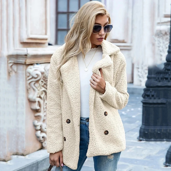 Women's Teddy Jacket with Double-Breasted Buttons