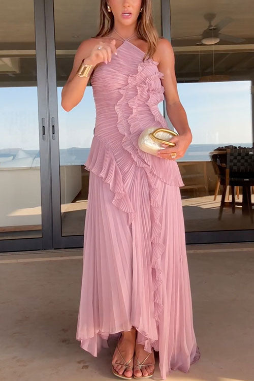 Vivienne | Pleated Ruffle Detail Occasion Maxi Dress