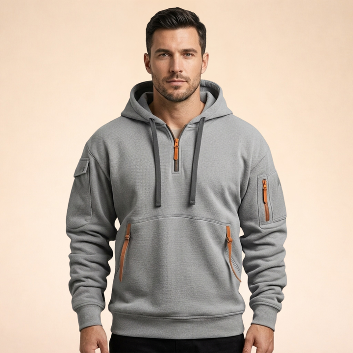Men's Quarter-Zip Utility Hoodie with Cargo Pockets