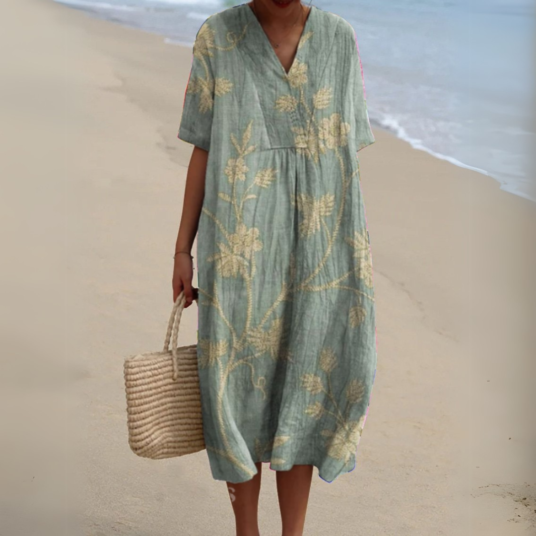 Women's Floral V-Neck Short Sleeve Maxi Dress