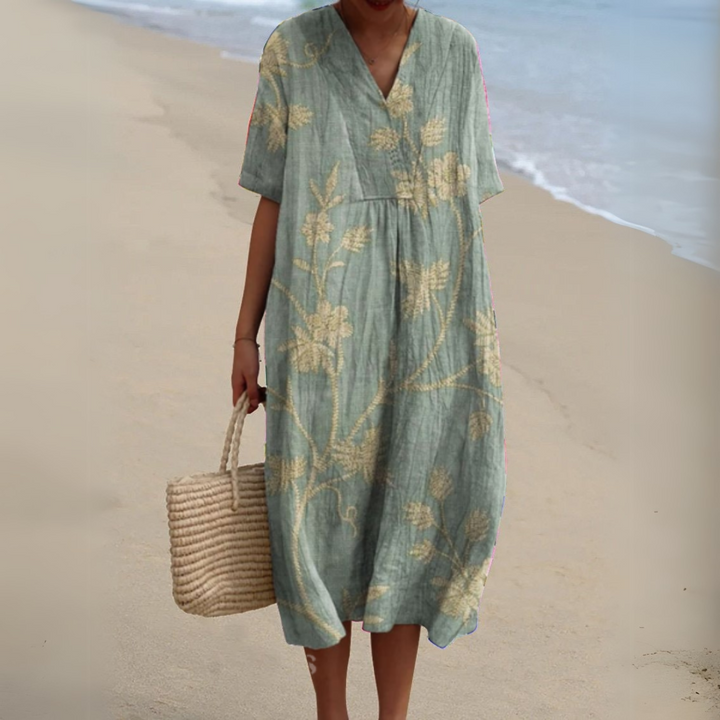 Women's Floral V-Neck Short Sleeve Maxi Dress