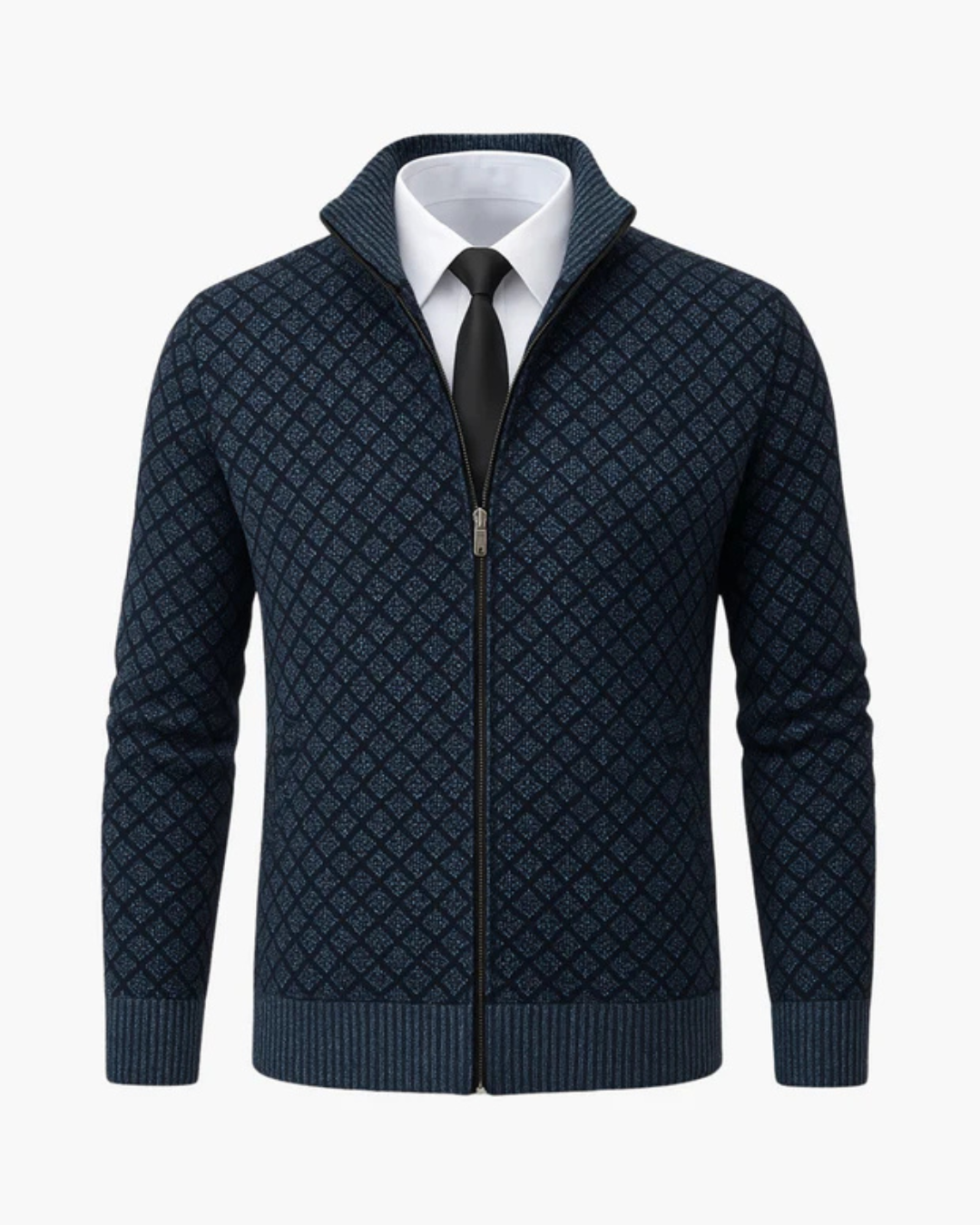 Men's Knit Zip Jacket with Diamond Pattern