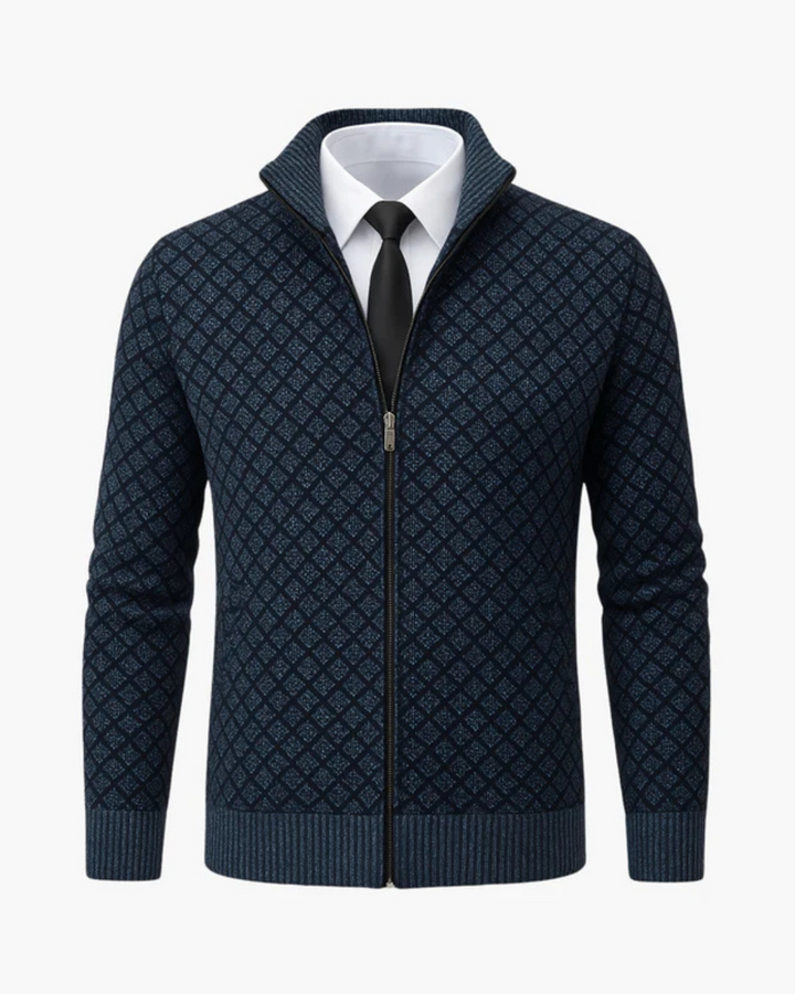 Men's Knit Zip Jacket with Diamond Pattern