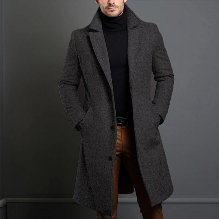 Men's Wool Longline Overcoat with Notched Lapels