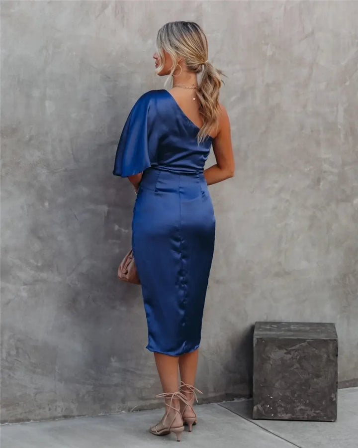 Alessia | One-Shoulder Draped Midi Dress