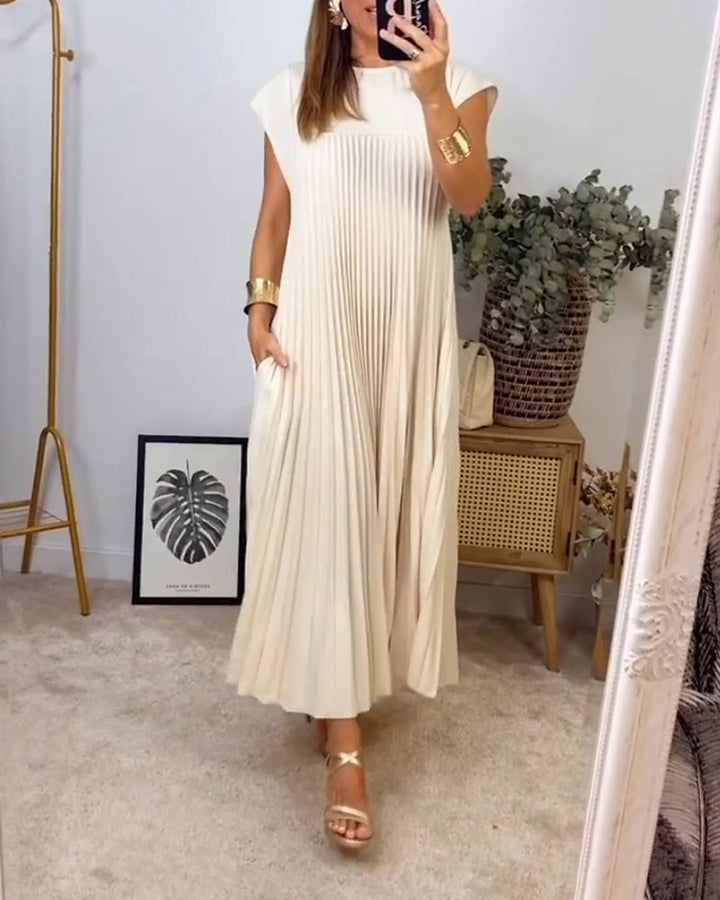 Sophia | Pleated Cap Sleeve Maxi Dress
