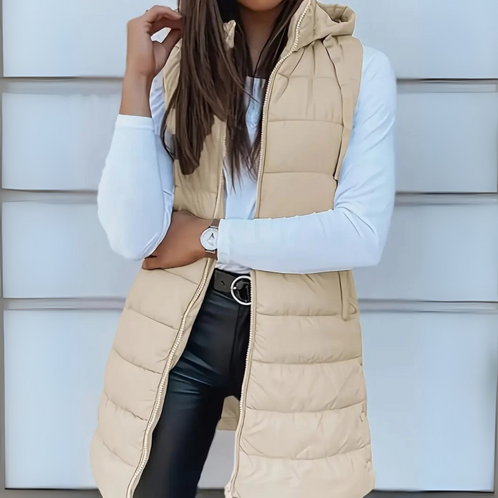 Women's Longline Hooded Puffer Gilet with Zip