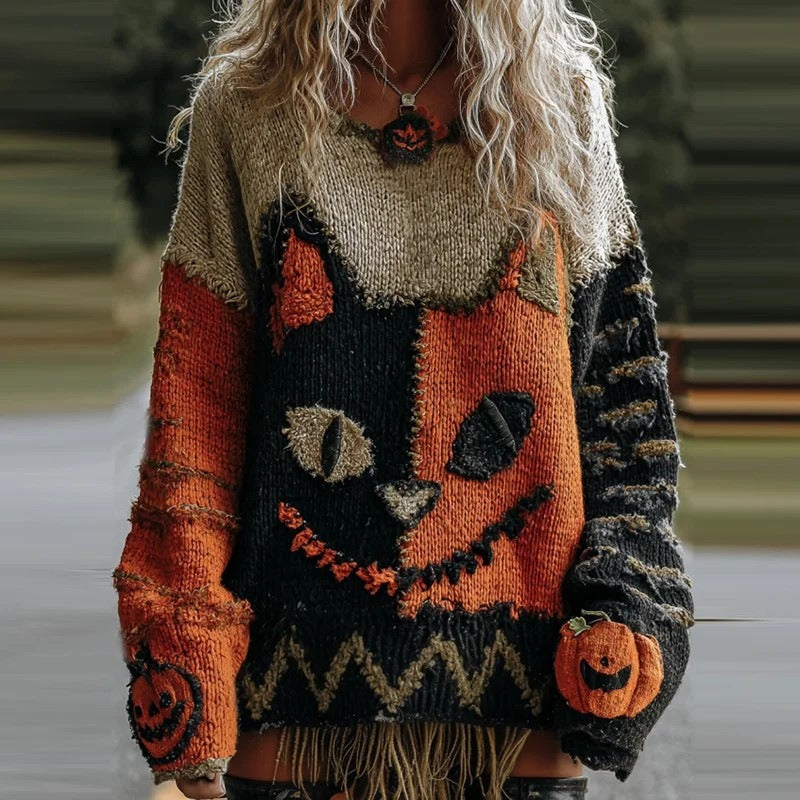 Men's Halloween Pumpkin Bat Knit Sweater