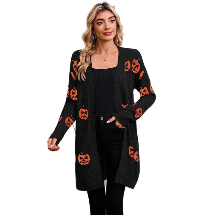 Women's Pumpkin Print Halloween Cardigan