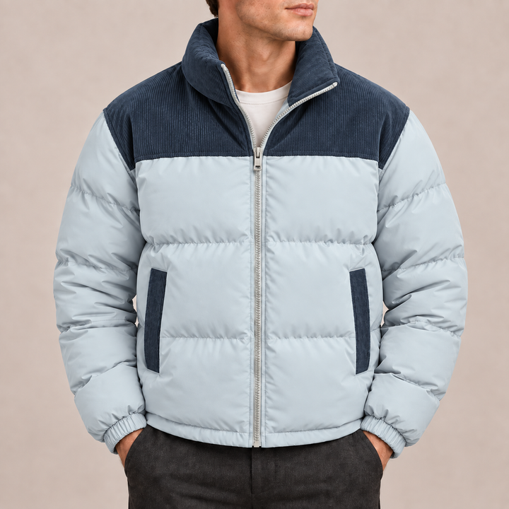 Men's Quilted Puffer Jacket with Corduroy Collar