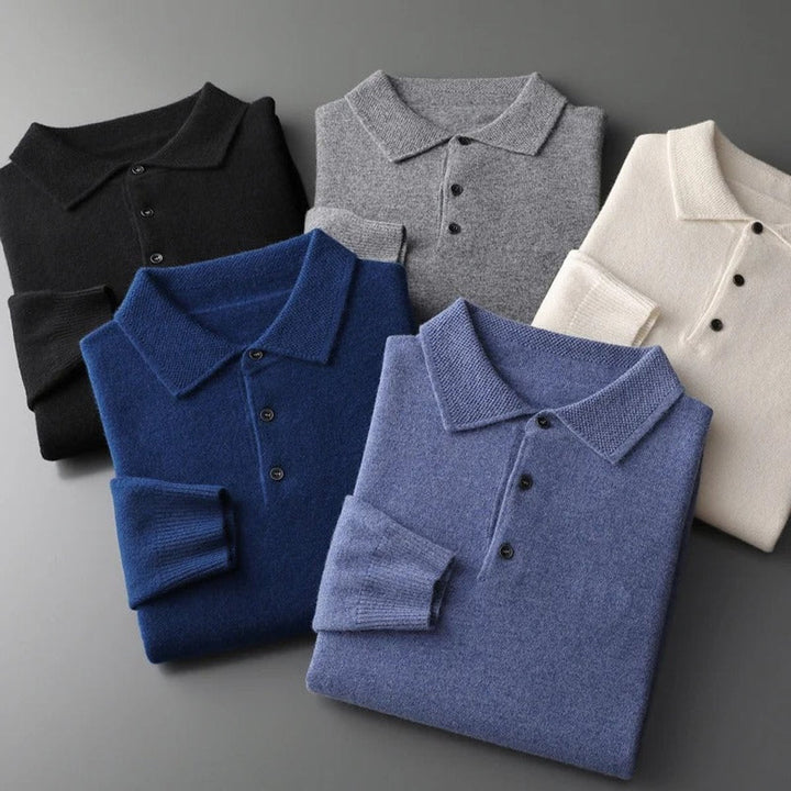 Men's Polo Collar Knit Sweater with Button Placket