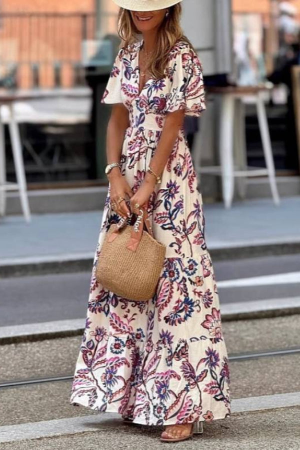 Women's Floral Maxi Dress with Tiered Hem