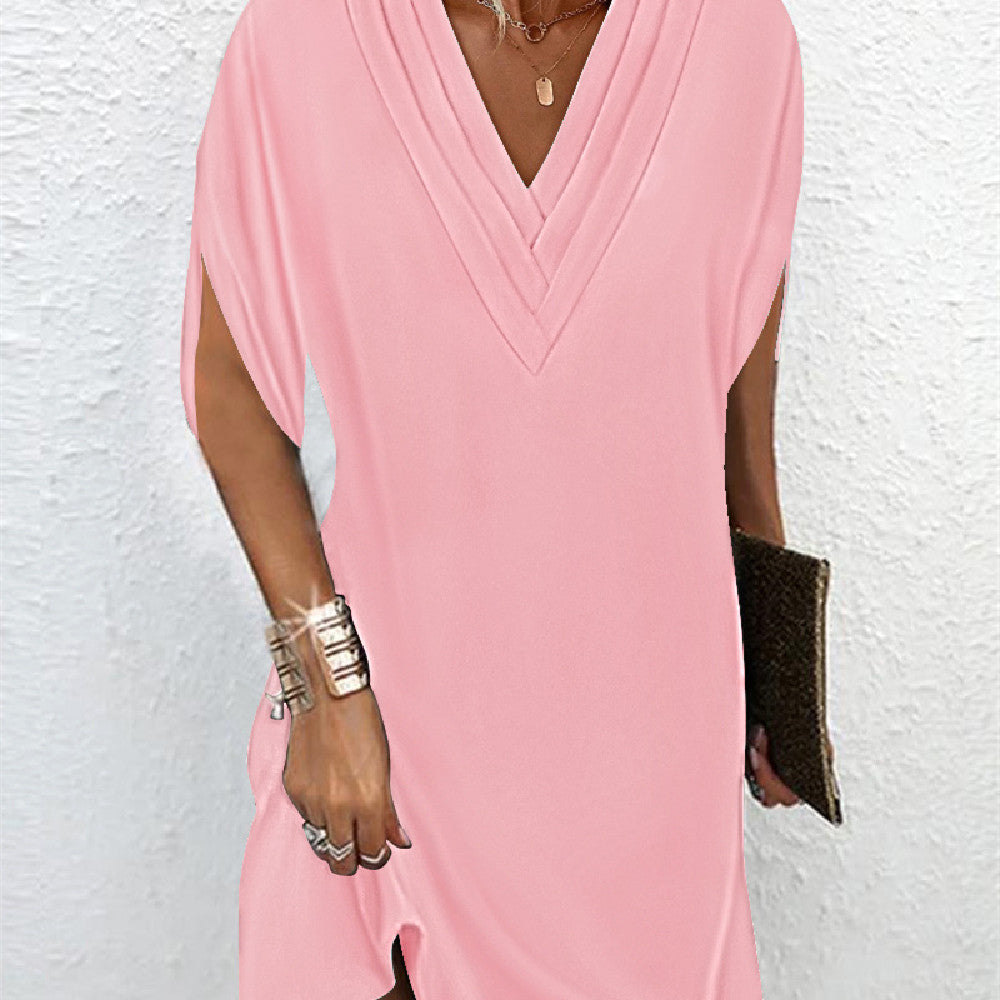 Celeste | Relaxed Pleated V-Neck Mini Dress