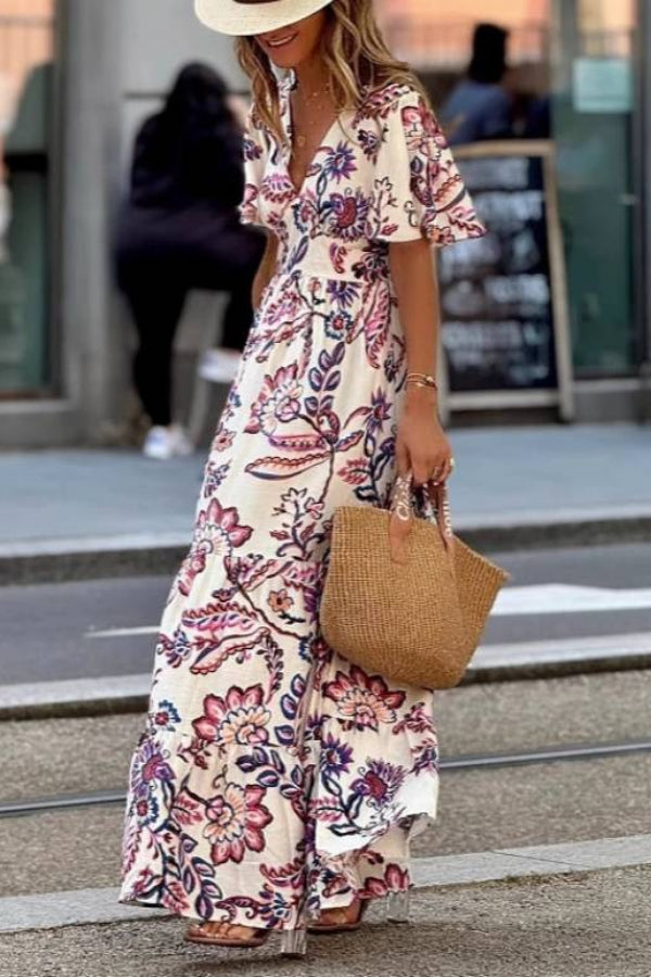 Women's Floral Maxi Dress with Tiered Hem