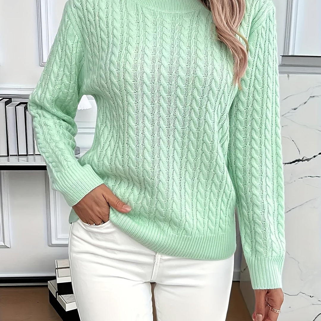 Women's Cable Knit Round Neck Jumper Relaxed Fit