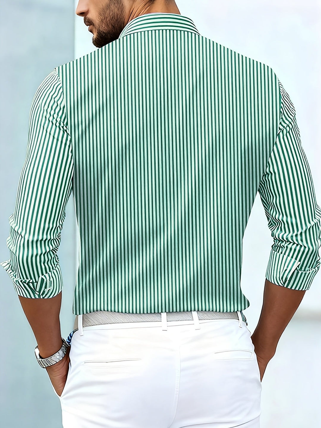 Men's Striped Button-Up Shirt in Geometric Print