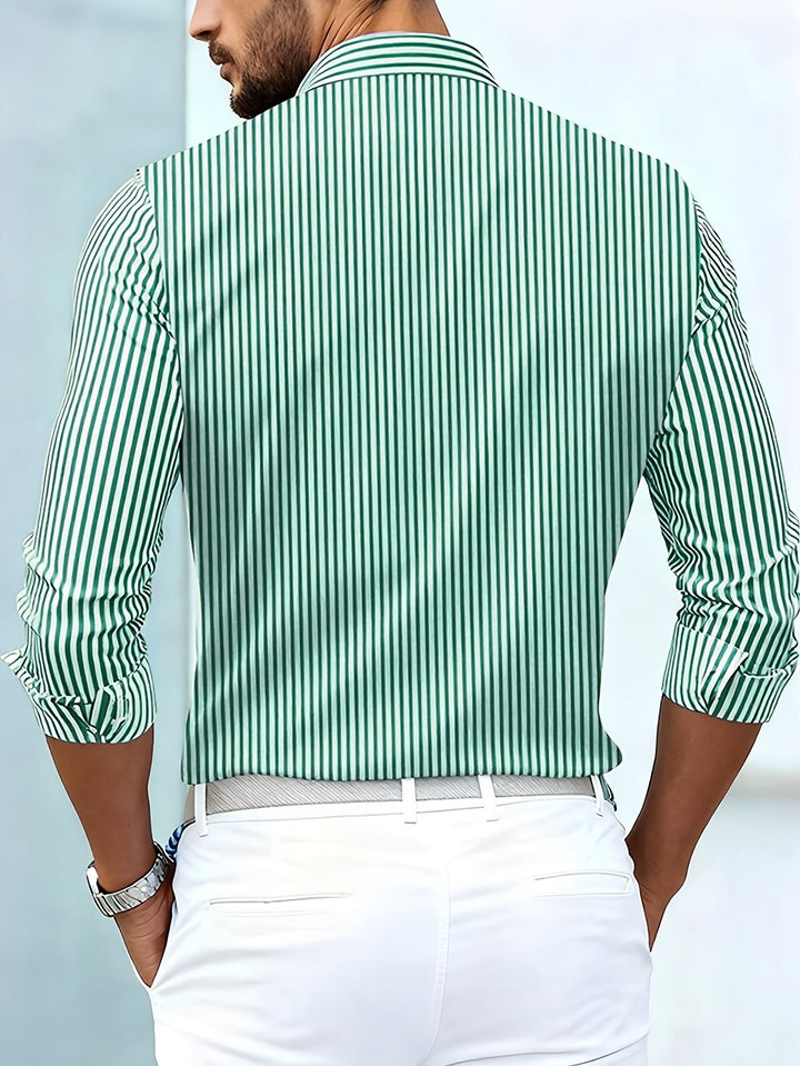 Men's Striped Button-Up Shirt in Geometric Print